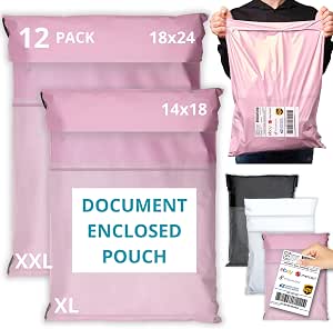 Shipping Bags (12 Pack) with Label Pouch - 14x18 & 18x24 - Poly Mailers for Clothes...