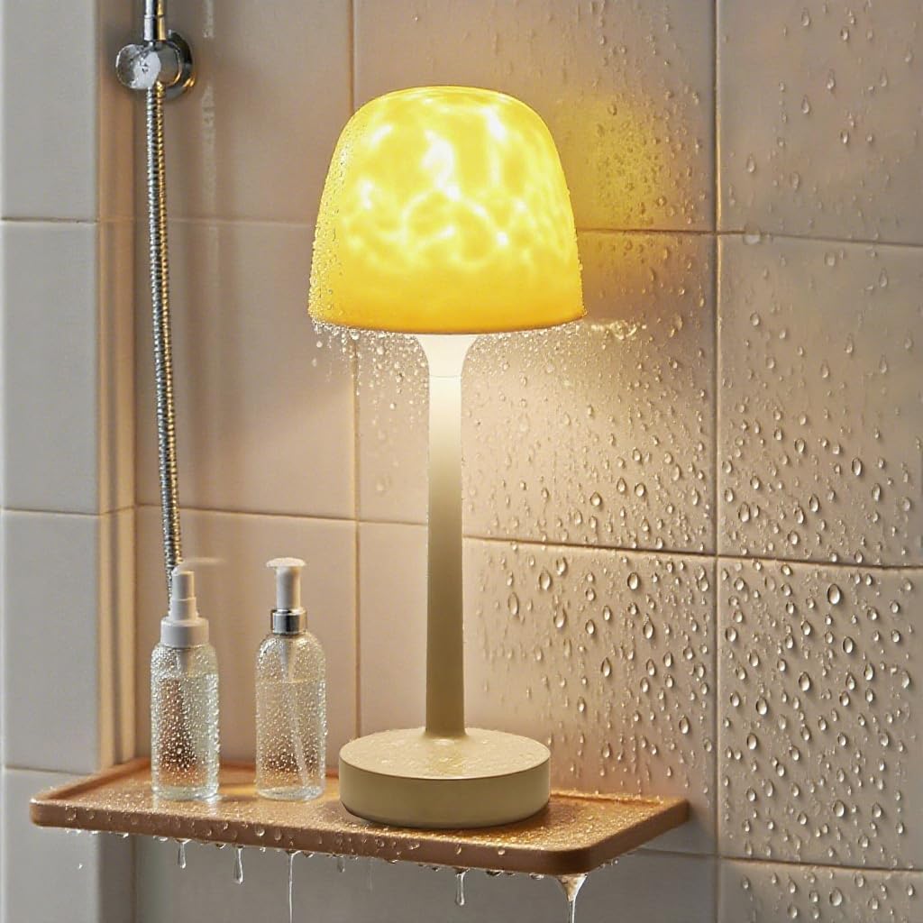 Shower Lamp - Waterproof Bathroom Lamp with 16 Color Ocean Wave Projector, Rechargeable...