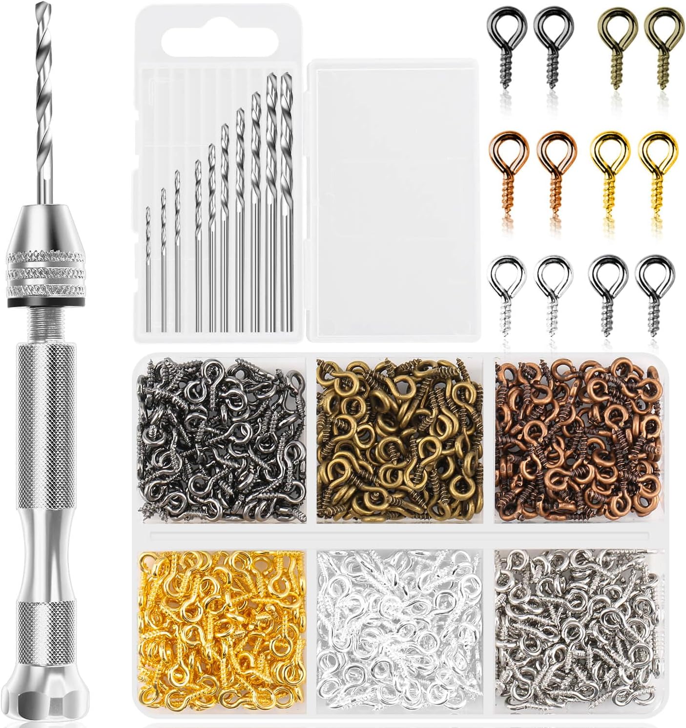 Shynek Pin Vise Hand Drill Set, Manual Hand Drill with 600PCS Small Screw Eye Hooks and 10...