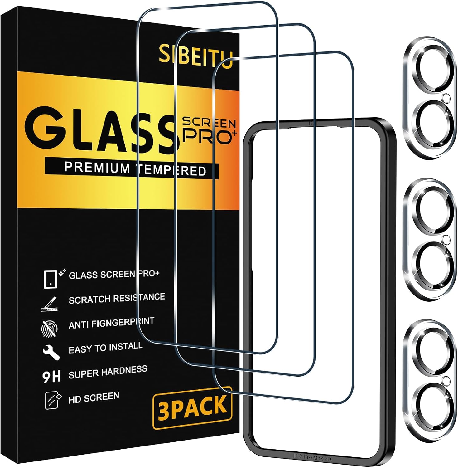 SIBEITU 3 Pack Screen Protector for iPhone 17 with 3 Pack Camera Lens Tempered Glass...
