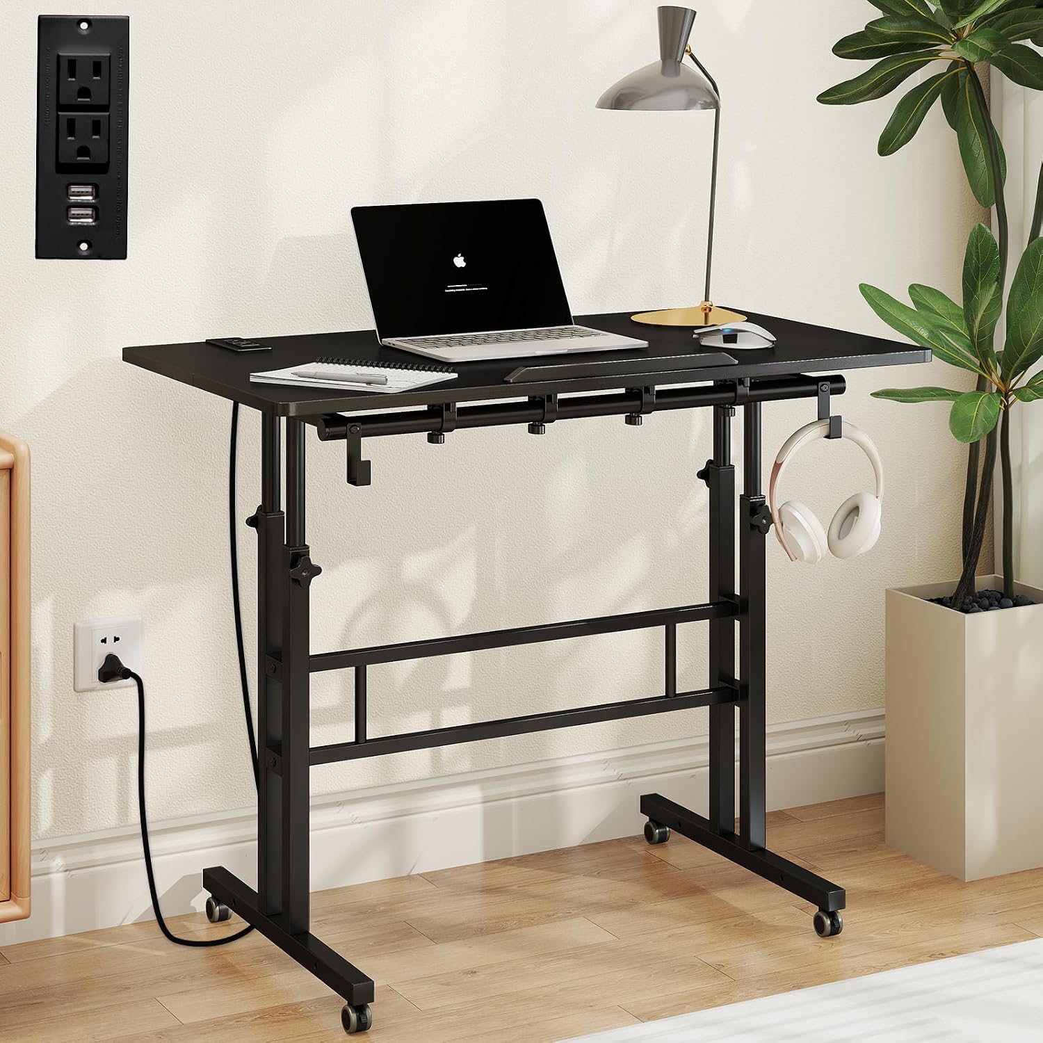 SIDUCAL Portable Standing Desk Adjustable Height, Rolling Computer Desk on Wheels, Mobile...
