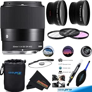 Sigma 30mm f1.4 Contemporary DC DN Lens for Sony E with Sunshine Photo Basic Bundle - 4...
