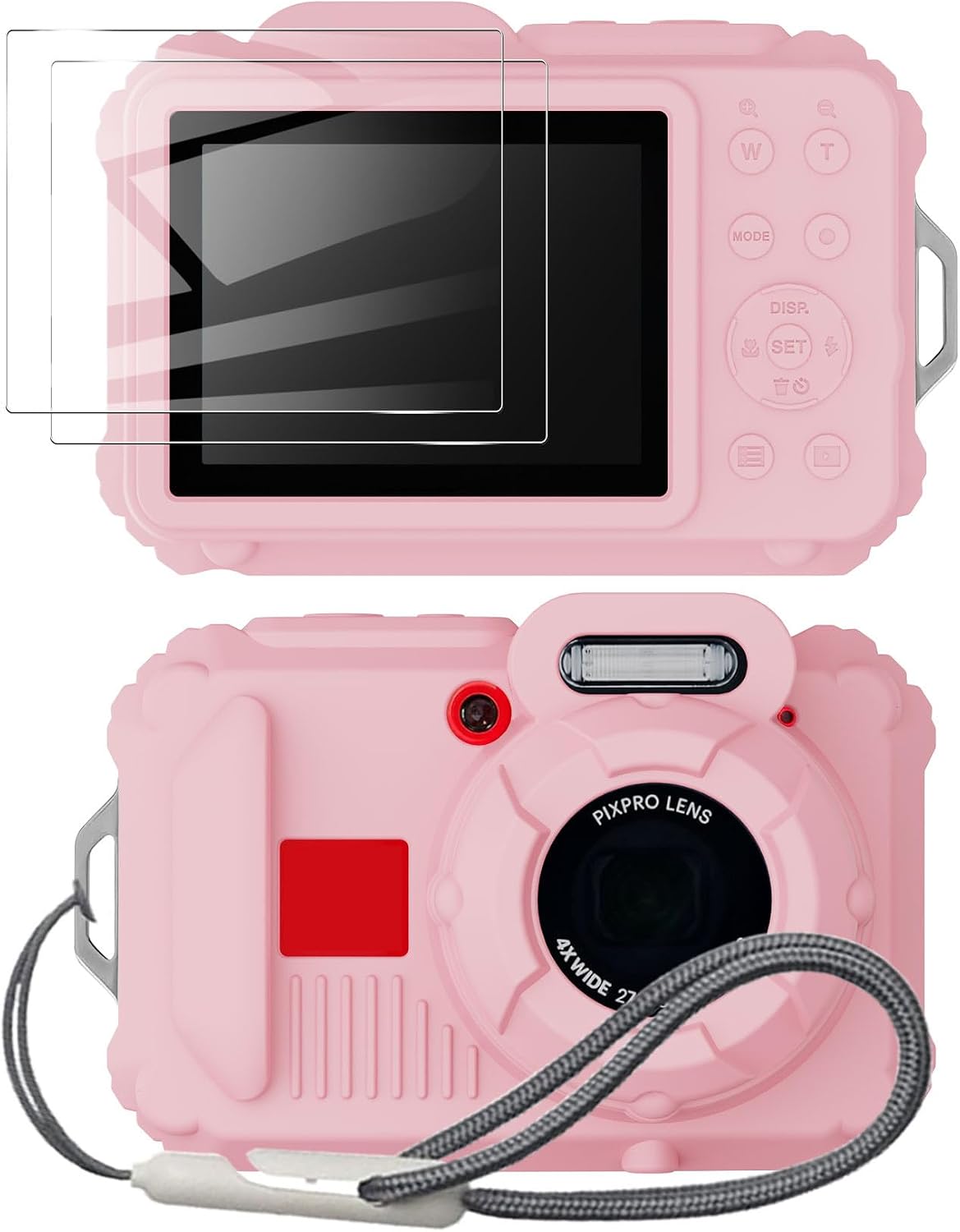 Silicone Case for Kodak pixpro wpz2 Digital Camera with 2PCS Screen Protector and Lanyard - Pink