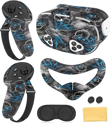 Silicone Cover Set Compatible with Meta/Quest 3S Accessories, Controller Grips, VR Protector...