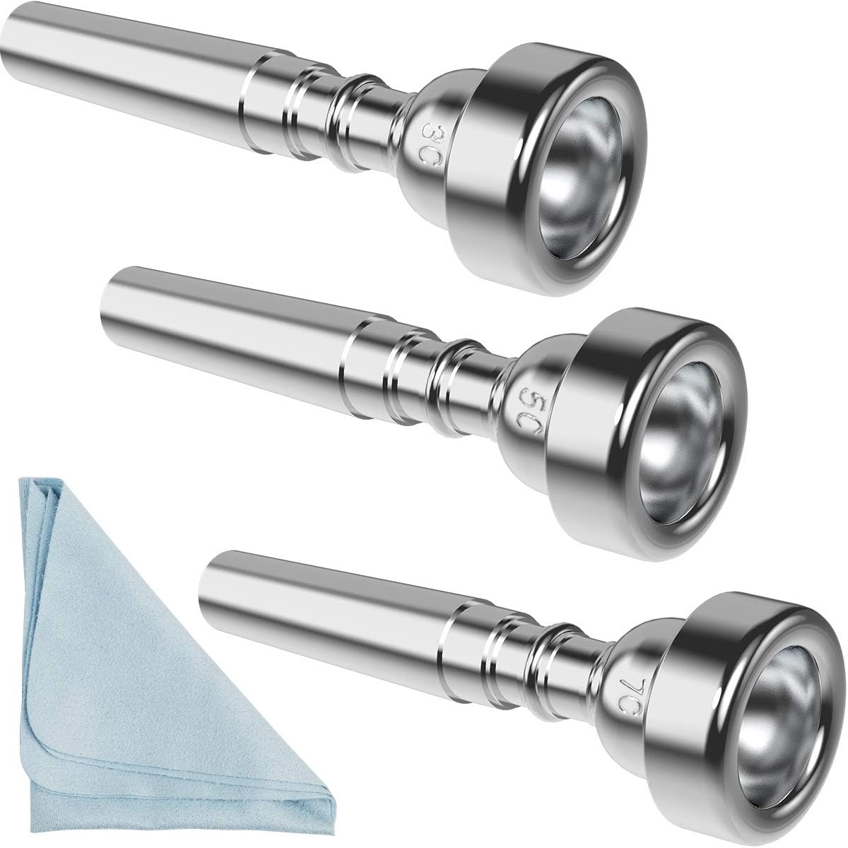 Silver Trumpet Mouthpiece 7C 5C 3C Trumpet Mouthpiece Set with Box Cleaning Cloth Compatible...