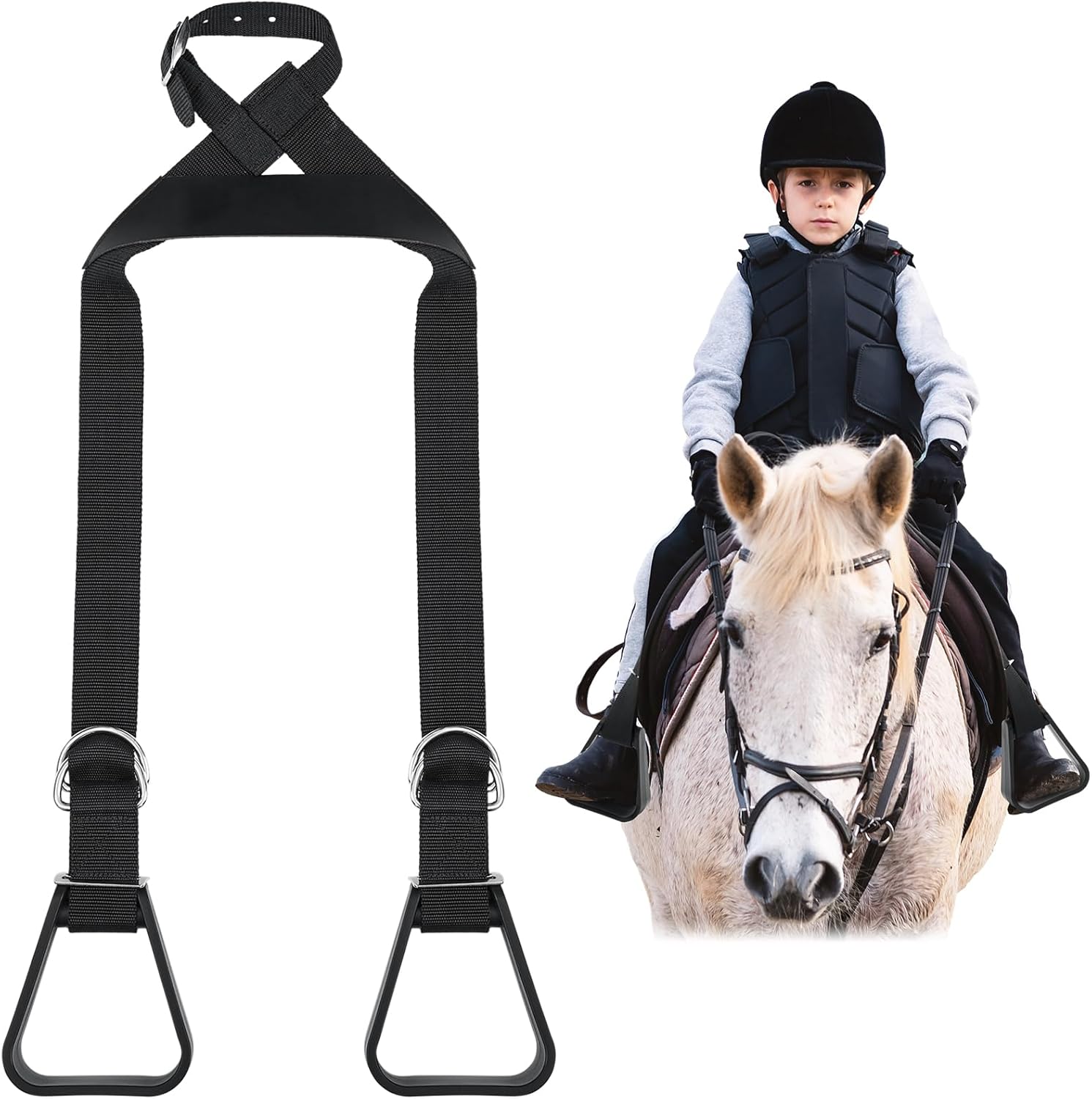 Simgoing Kids Western Stirrups Adjustable Nylon Straps Equestrian Safety Stirrups for Youth...