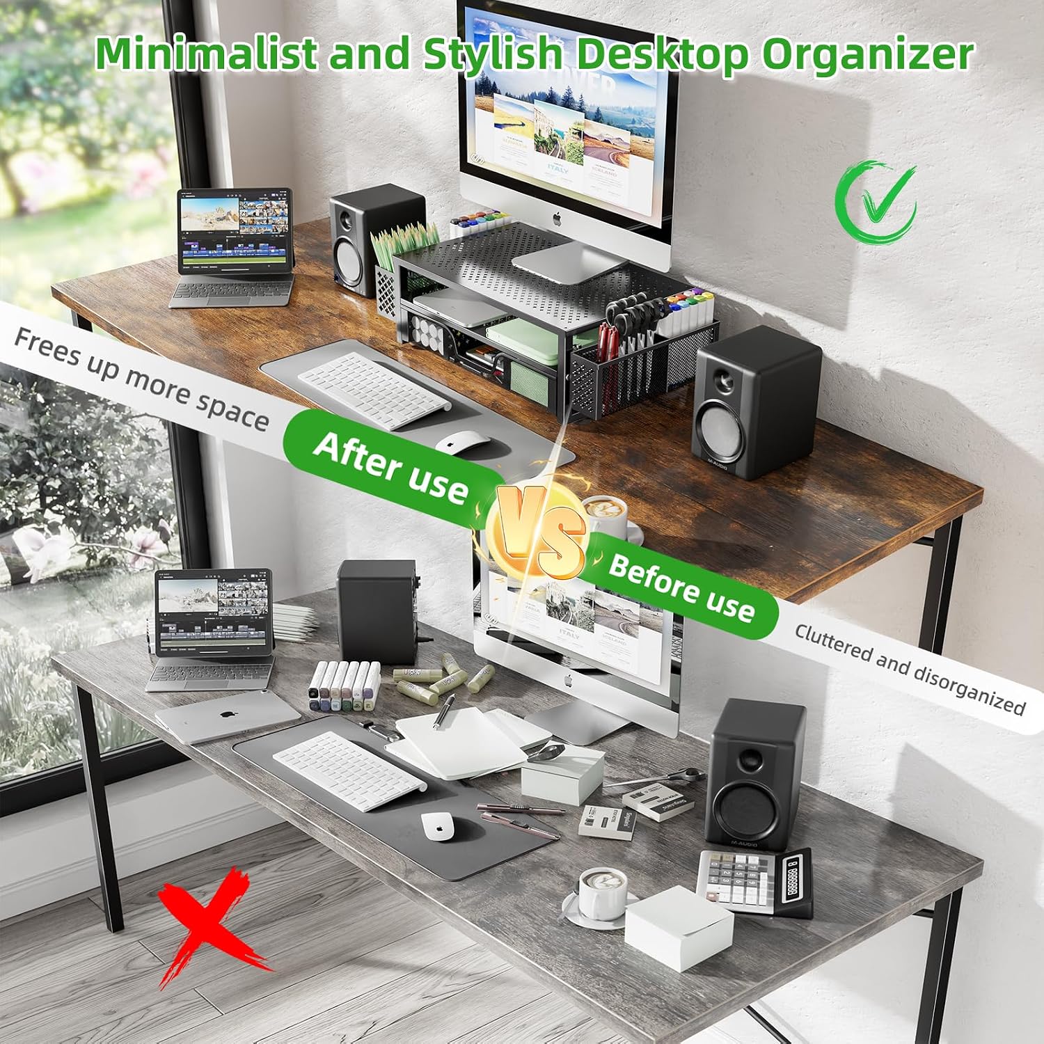Simple Trending Desk Organizer and Accessories, 2 Tier Computer Metal Monitor Stand Riser... image
