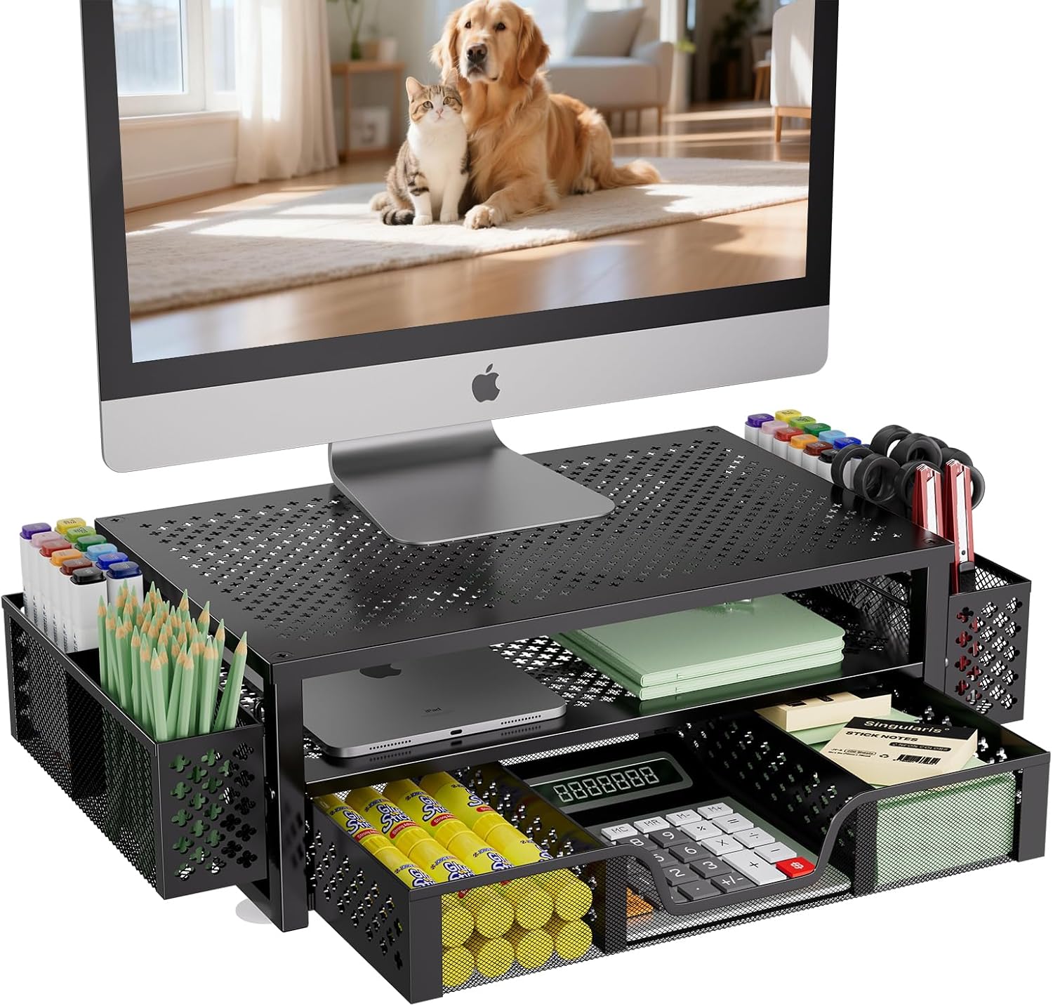 Simple Trending Desk Organizer and Accessories, 2 Tier Computer Metal Monitor Stand Riser...