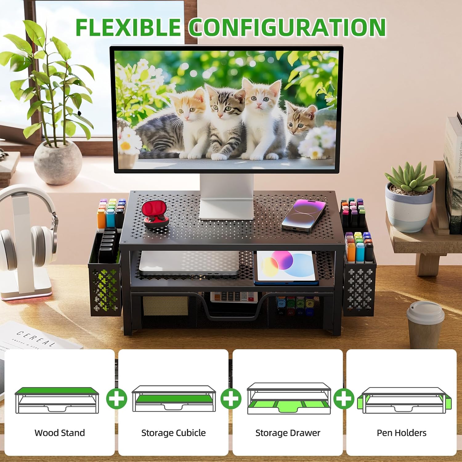 Simple Trending Desk Organizer and Accessories, 2 Tier Computer Metal Monitor Stand Riser... image