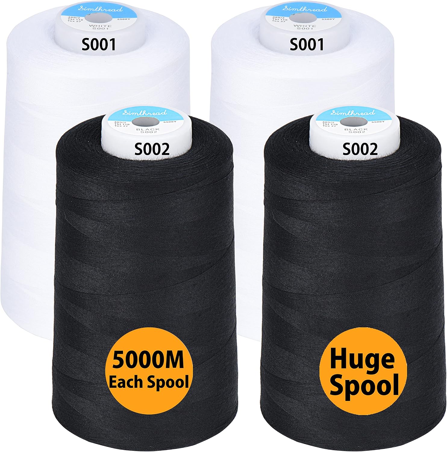 Simthread All Purpose Sewing Thread from 100% Spun Polyester for Serger, Overlock, Merrow...