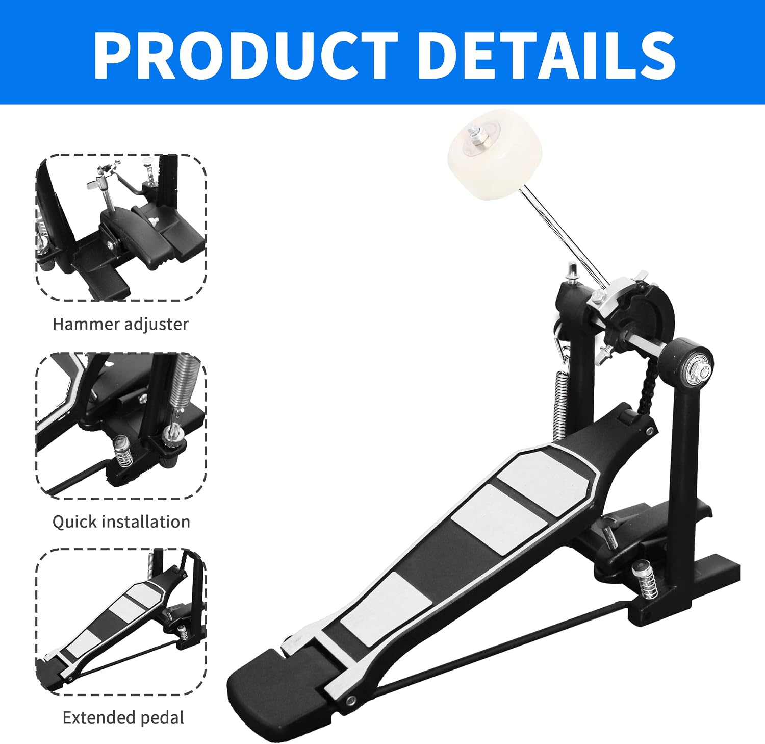 Single Bass Drum Pedal, Kick Drum Pedal for Drum Set Instrument, Single-Chain Drum Foot... image
