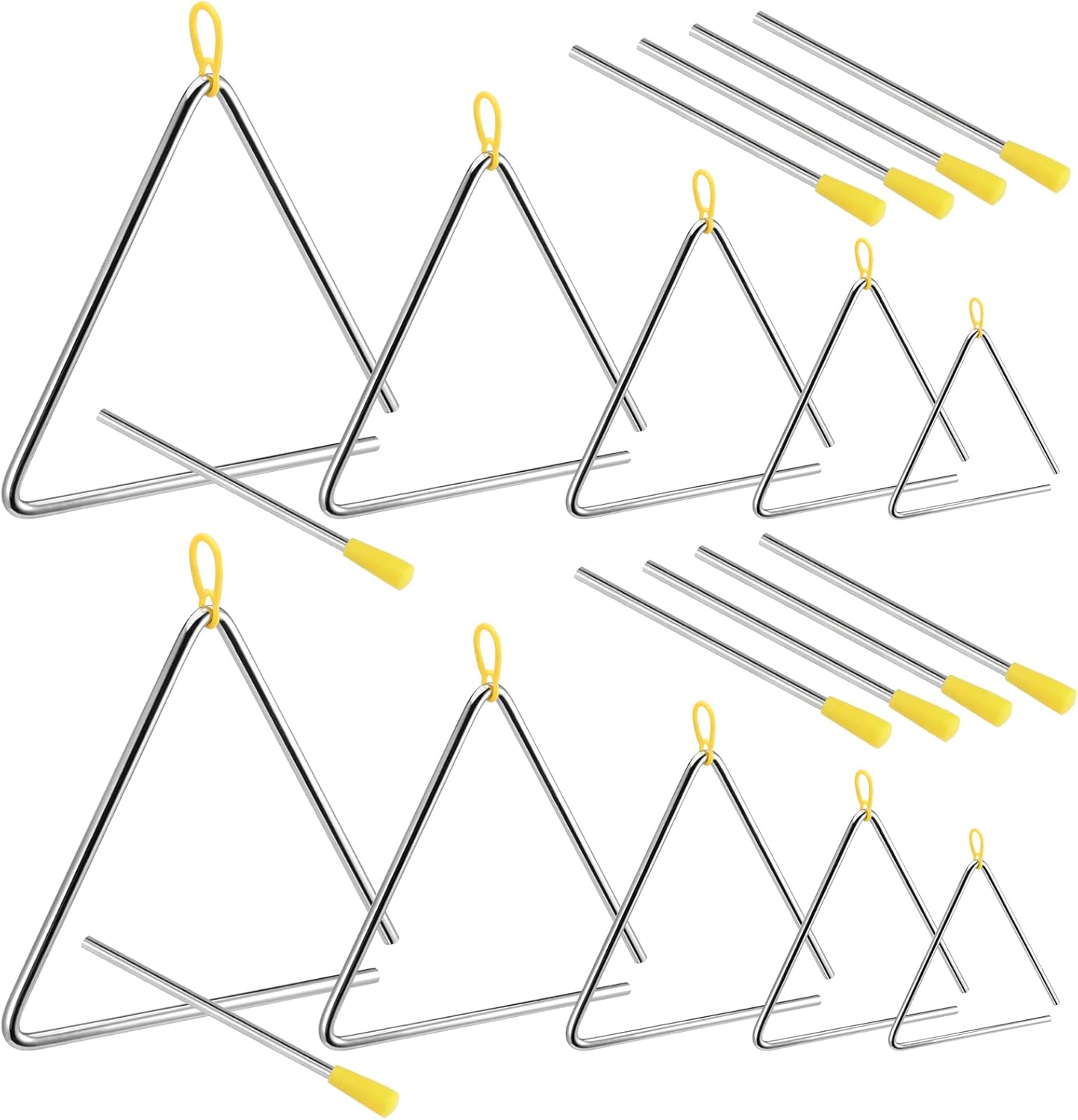 SINJEUN 10 Pack Musical Steel Triangle, 4, 5, 6, 7, 8 Inches Triangle Musical Instrument...