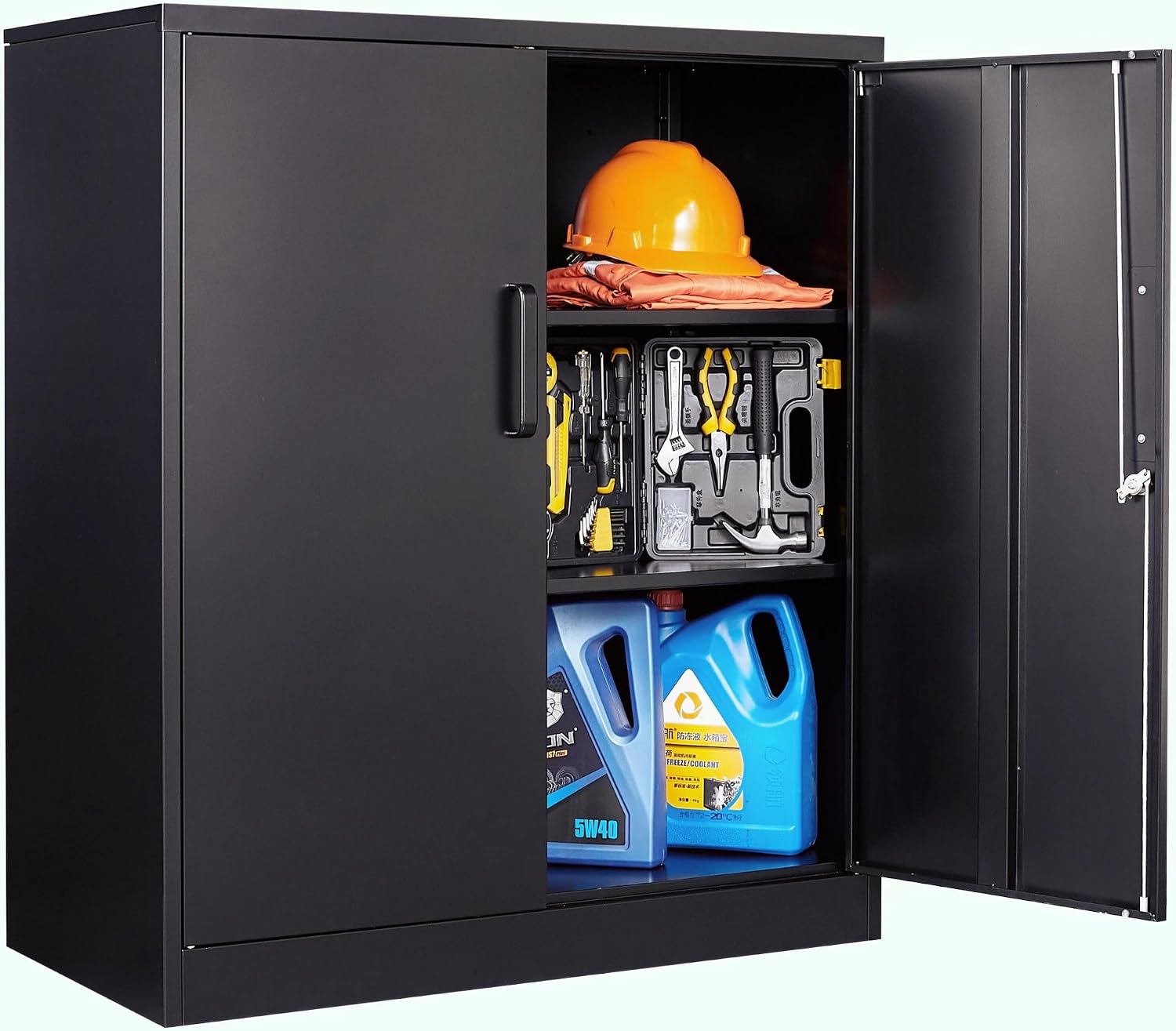 SISESOL Metal Storage Cabinet with 2 Doors and 6 Shelves,Black Metal Cabinet with Lock,71"...