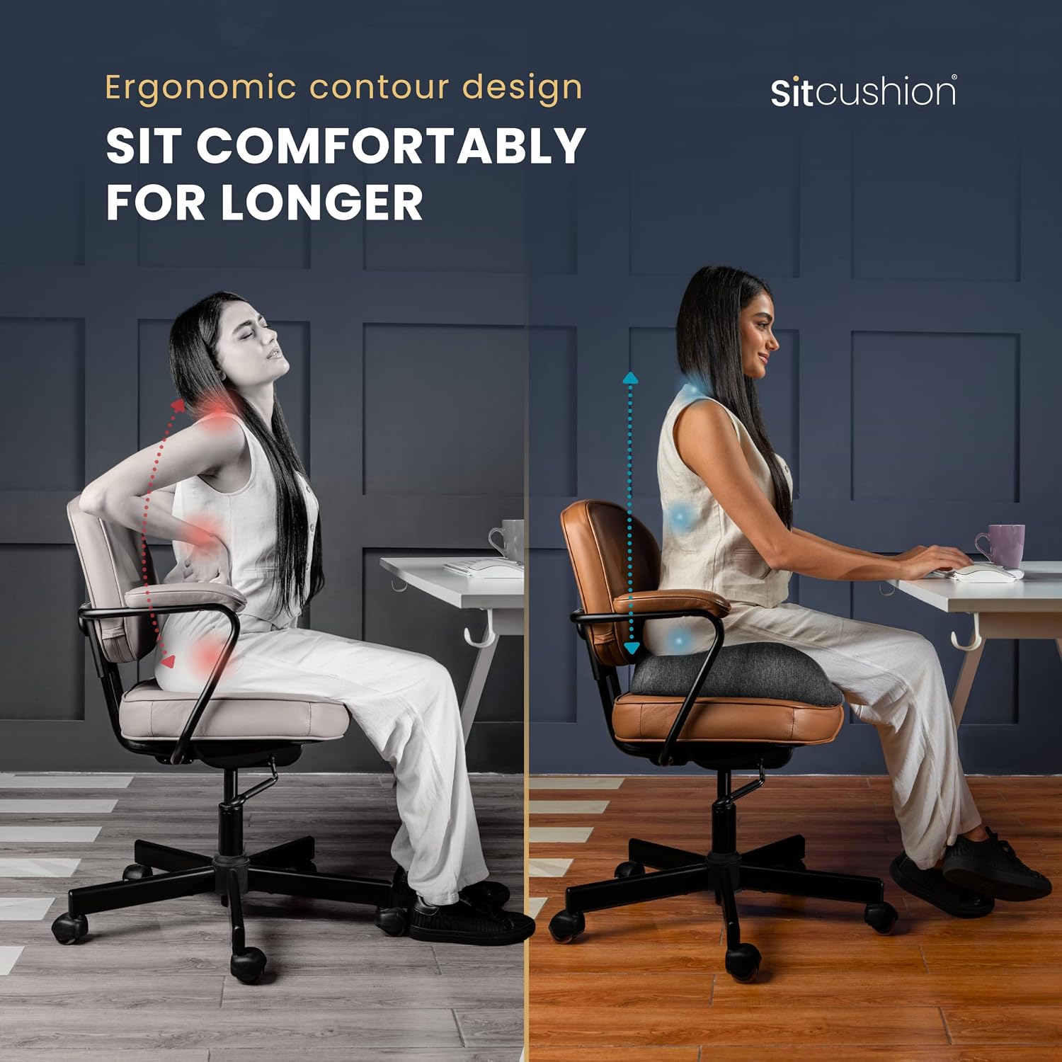 SitCushion X Large Office Chair Cushion for Sciatica Pain Relief, Memory Foam Seat Cushion... image
