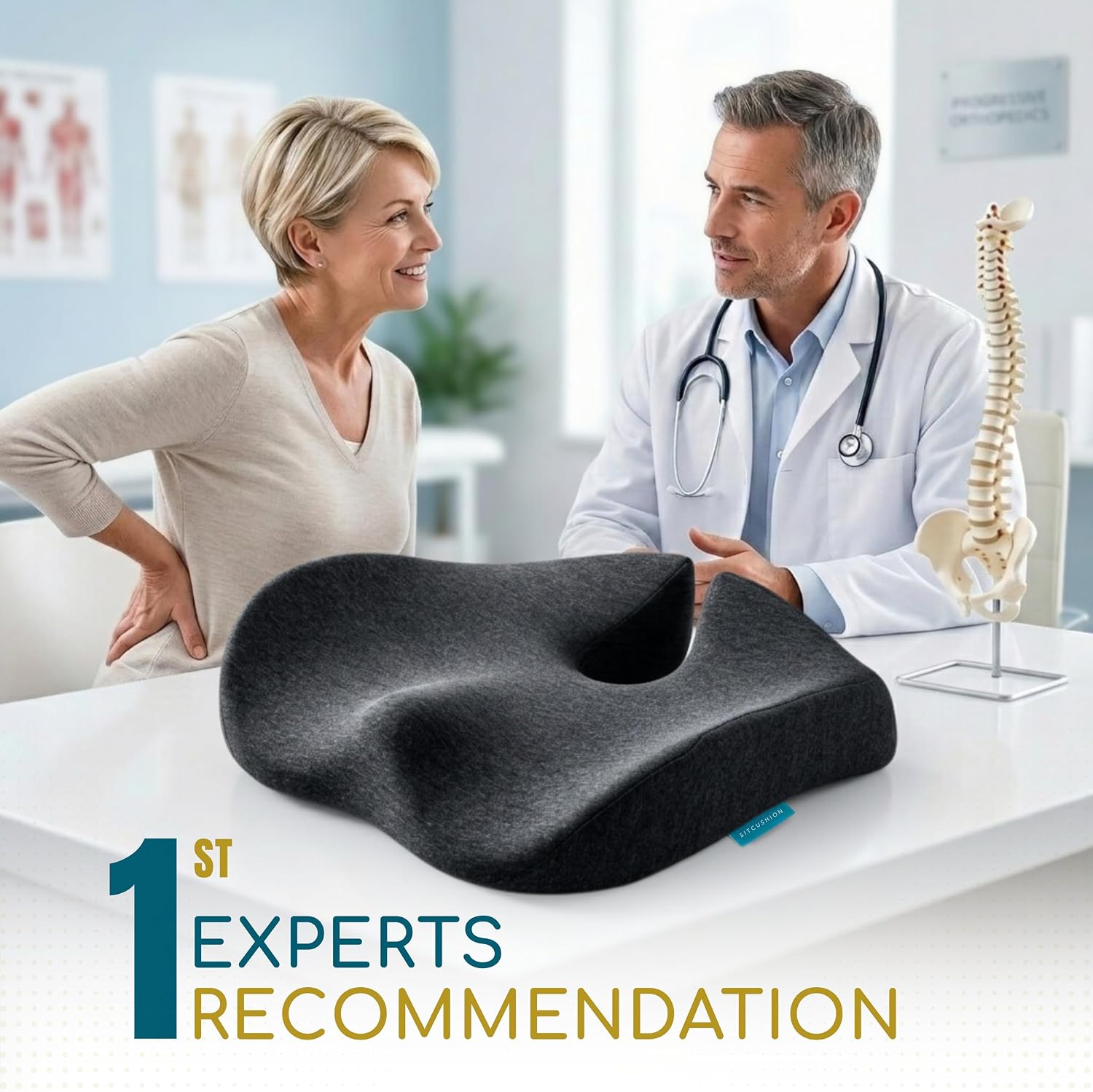 SitCushion X Large Office Chair Cushion for Sciatica Pain Relief, Memory Foam Seat Cushion... image