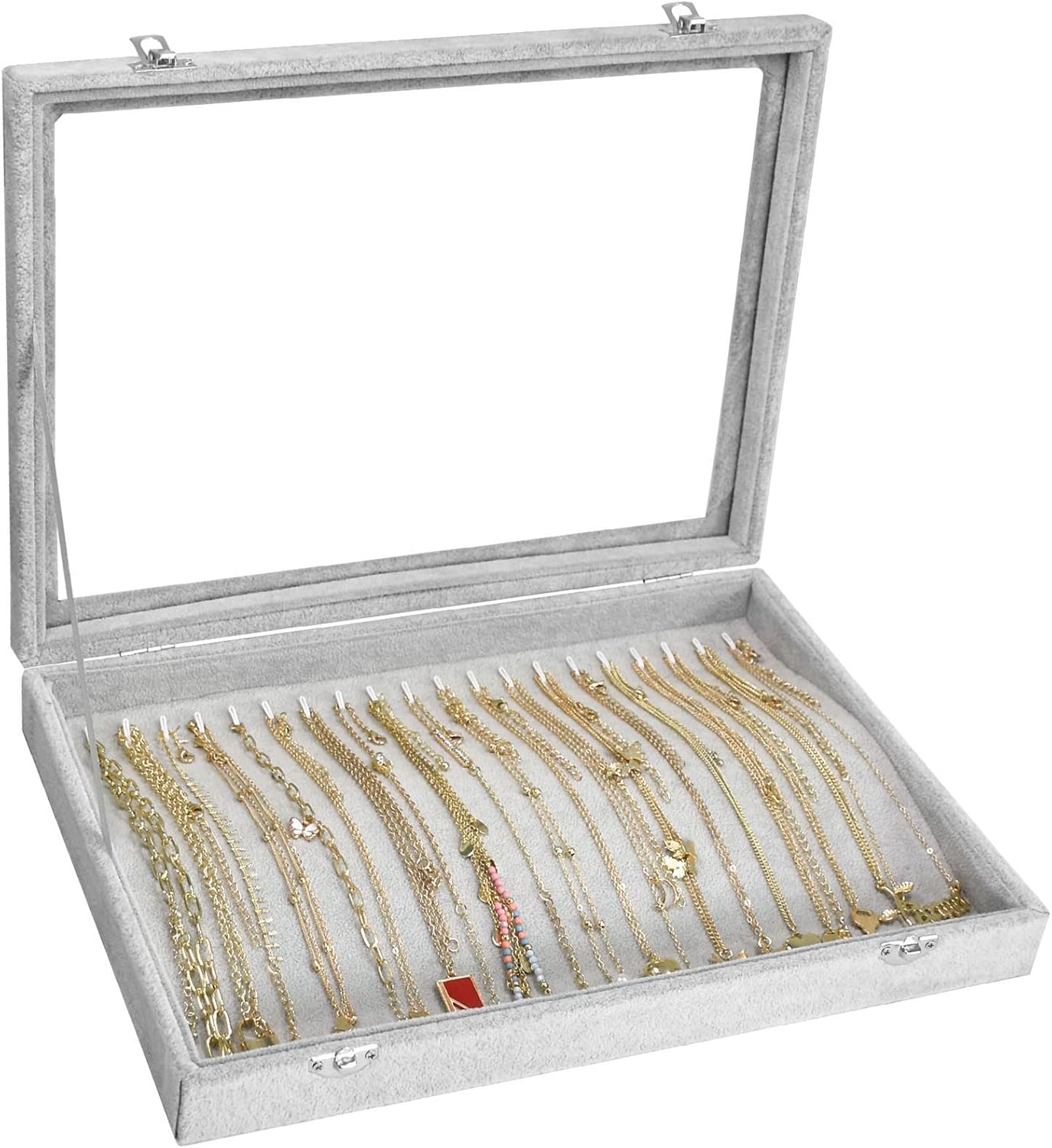 Siveit Necklace Organizer Box Premium 20 Hooks Necklace Display Jewelry Tray with...
