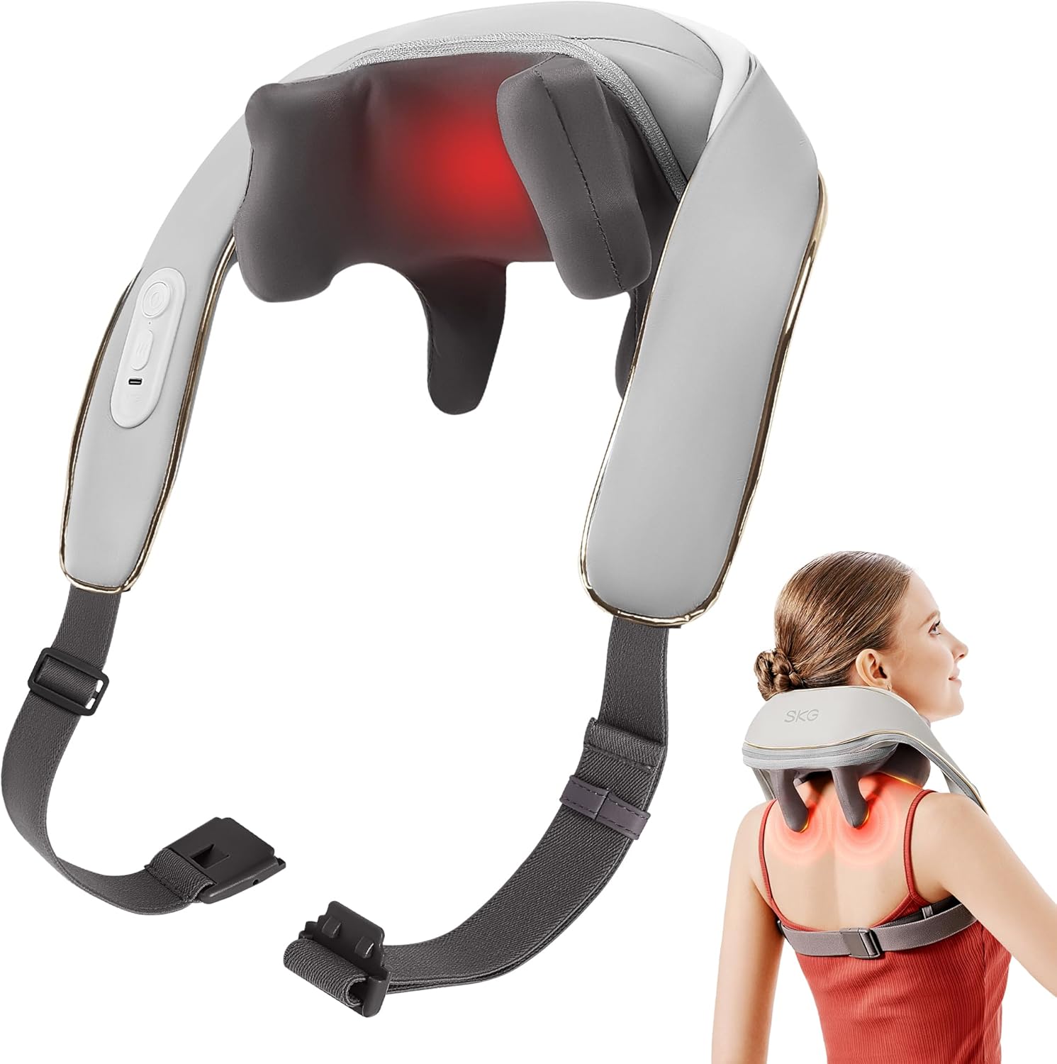 SKG H5mini Neck and Traps Massager with Heat for Deep Tissue Relief, Father's Day Dad Gifts...
