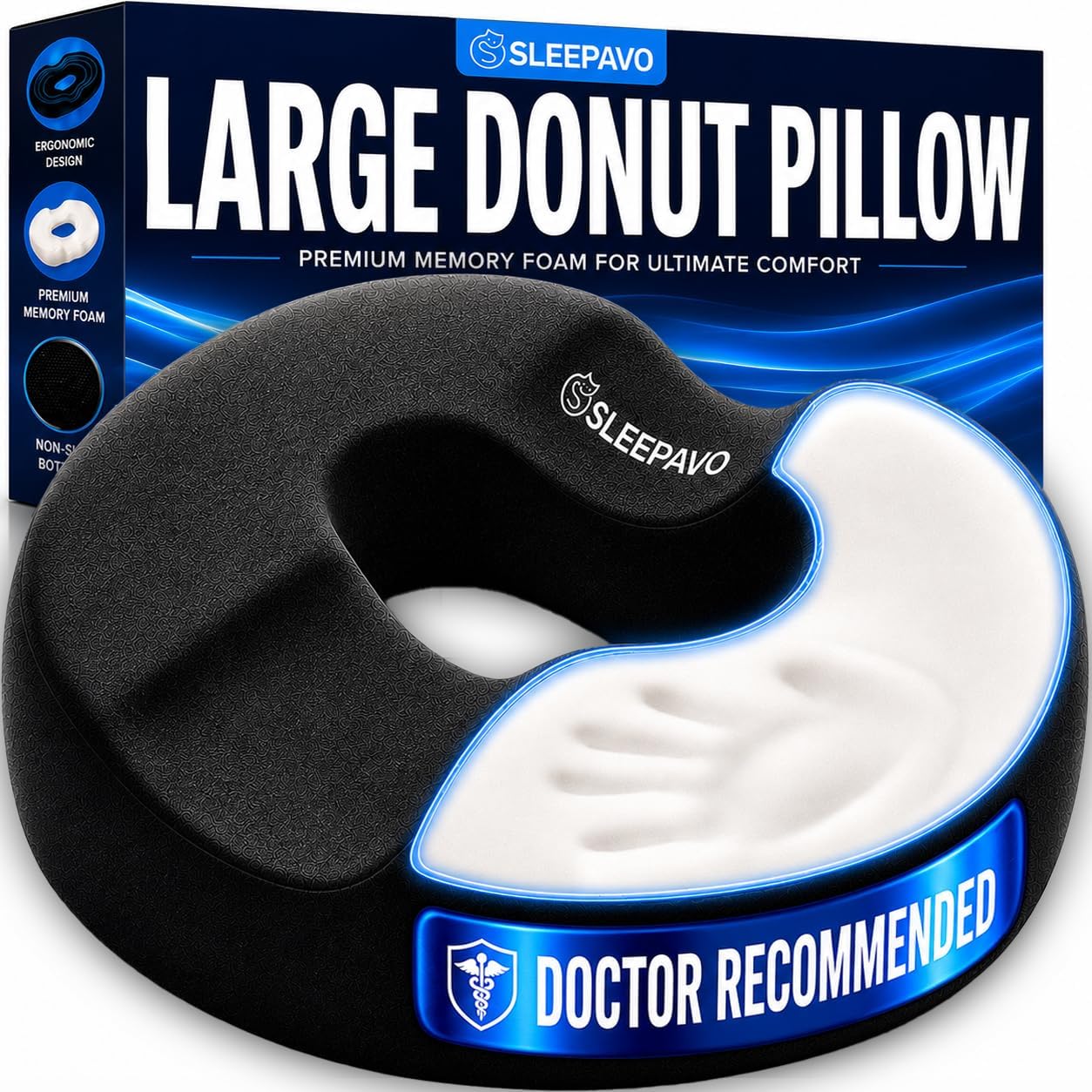 Sleepavo Donut Pillow for Tailbone Pain Relief - Hemorrhoid Pillow & Donut Seat Cushion for...