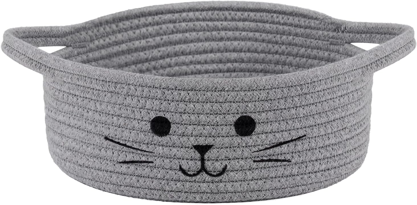 Small Woven Rope Storage Basket, Cute Cat Toy Basket for Living Room, Baby Baskets for...
