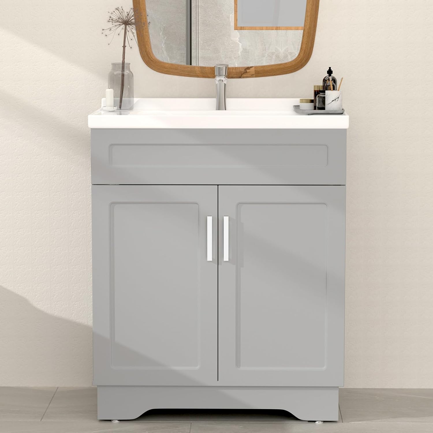 Smhxo Bathroom Vanity with Ceramic Sink, Bathroom Vanity Cabinet with 2 Doors, 32 Inches...