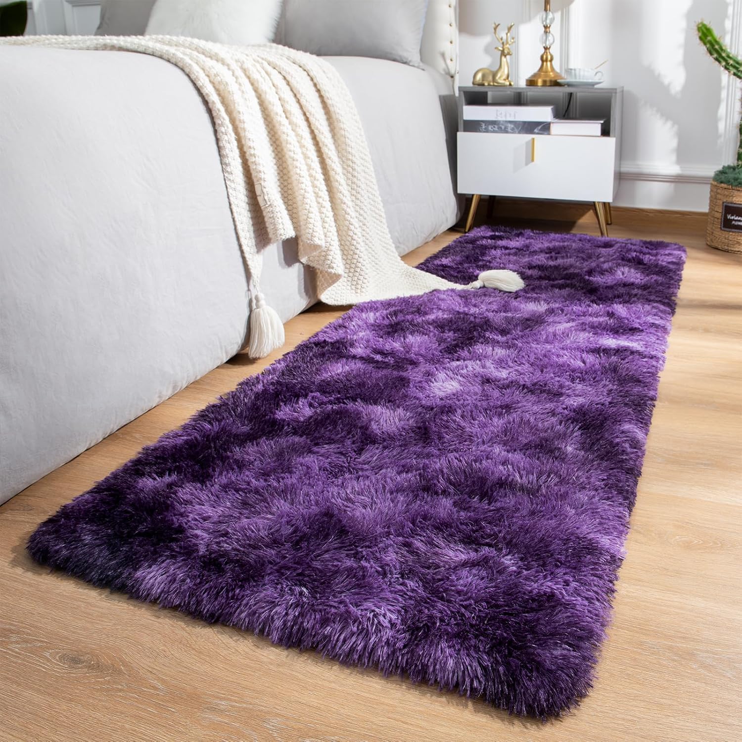 Softlife Dark Purple Area Rug for Bedroom, Fluffy Shag Plush Tie Dyed Rugs for Living Room...