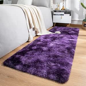 Softlife Dark Purple Area Rug for Bedroom, Fluffy Shag Plush Tie Dyed Rugs for Living Room... image