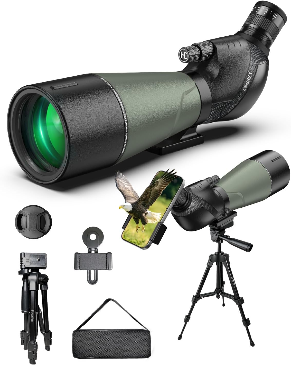 Sogries 20-60x80 Spotting Scope with Dual Focusing for Bird Watching, HD BAK4 Prism FBMC...