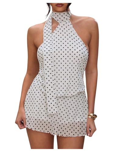 SOLY HUX Women's Polka Dots Mini Dress Backless Sleeveless Halter A Line Party Summer...