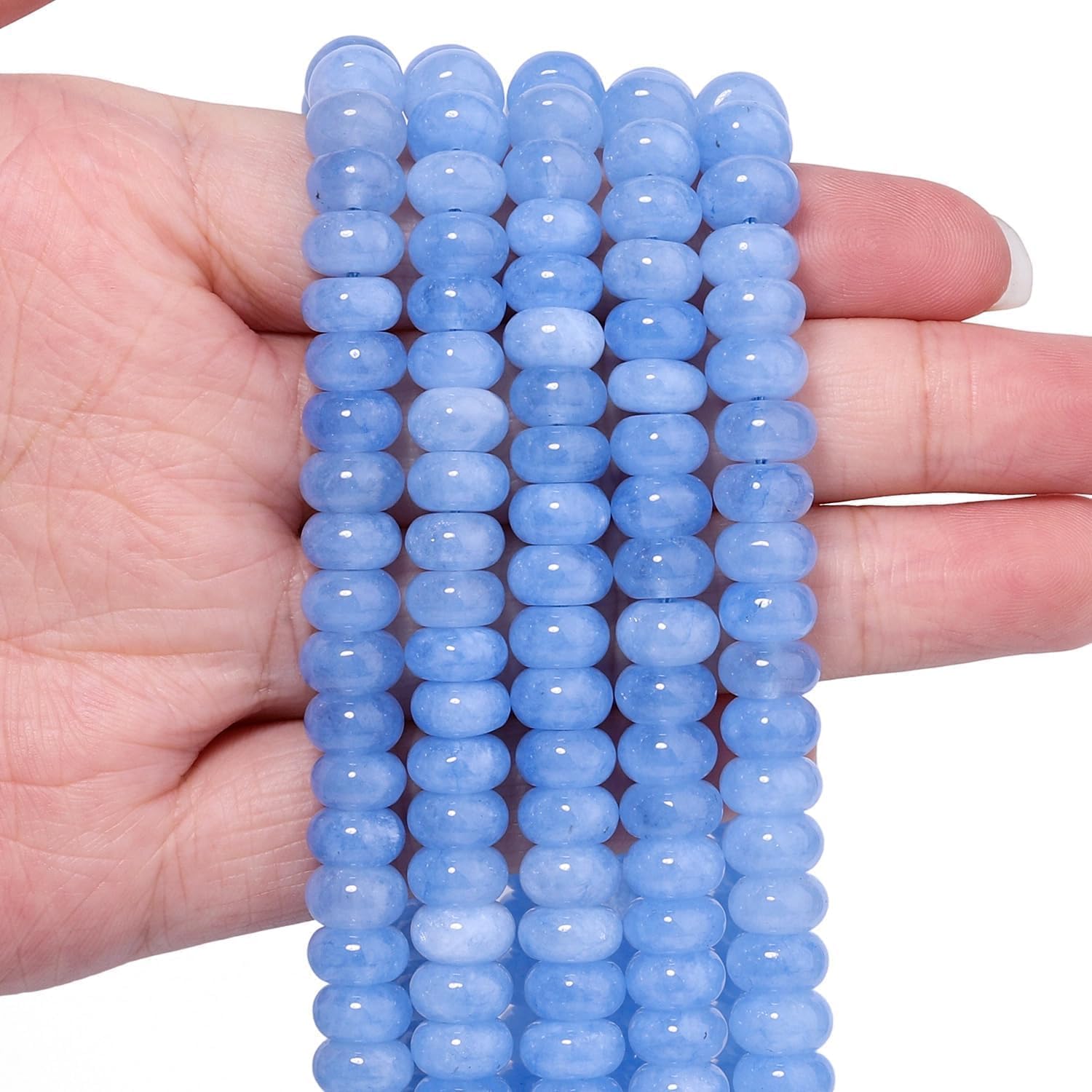 Songxi 5x8mm Natural Light Blue Colored Jade Stone Rondelle Beads, 75PCS Spacer Round Loose...