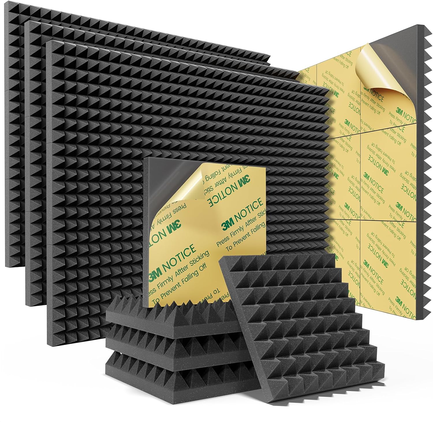 Sonicism Sound Proof Foam Panels for Walls Self-Adhesive 48 Pack Pyramid 2" X 12" X 12"...