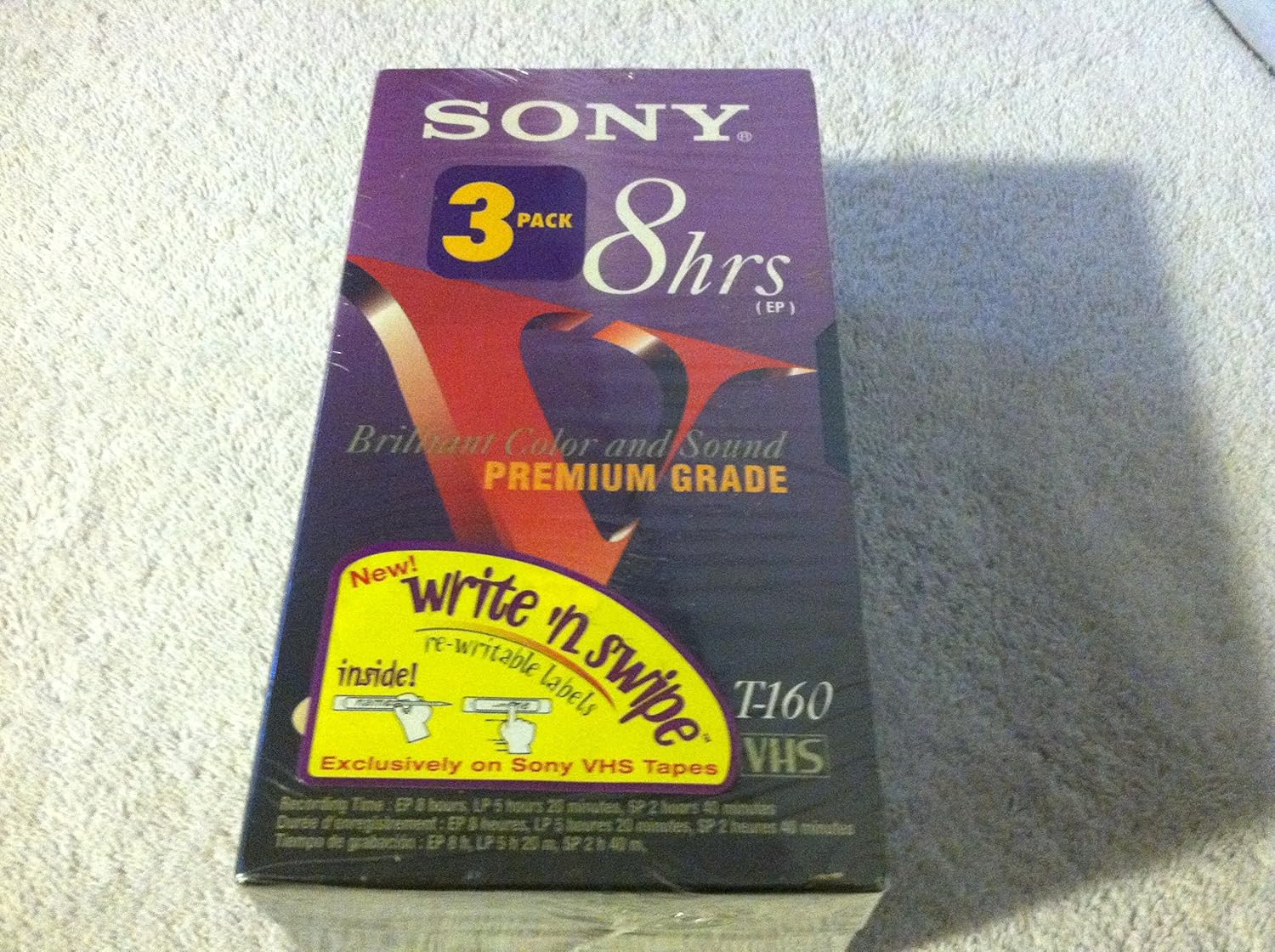 Sony T-160vf Premium Grade Vhs 3-pack. 8 Hours (Ep)