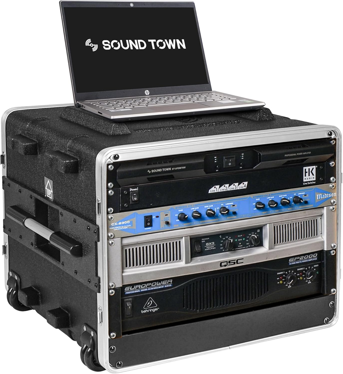 Sound Town Lightweight 8U PA DJ Rack/Road Case with 7U Rack Space, ABS Construction, 19”...