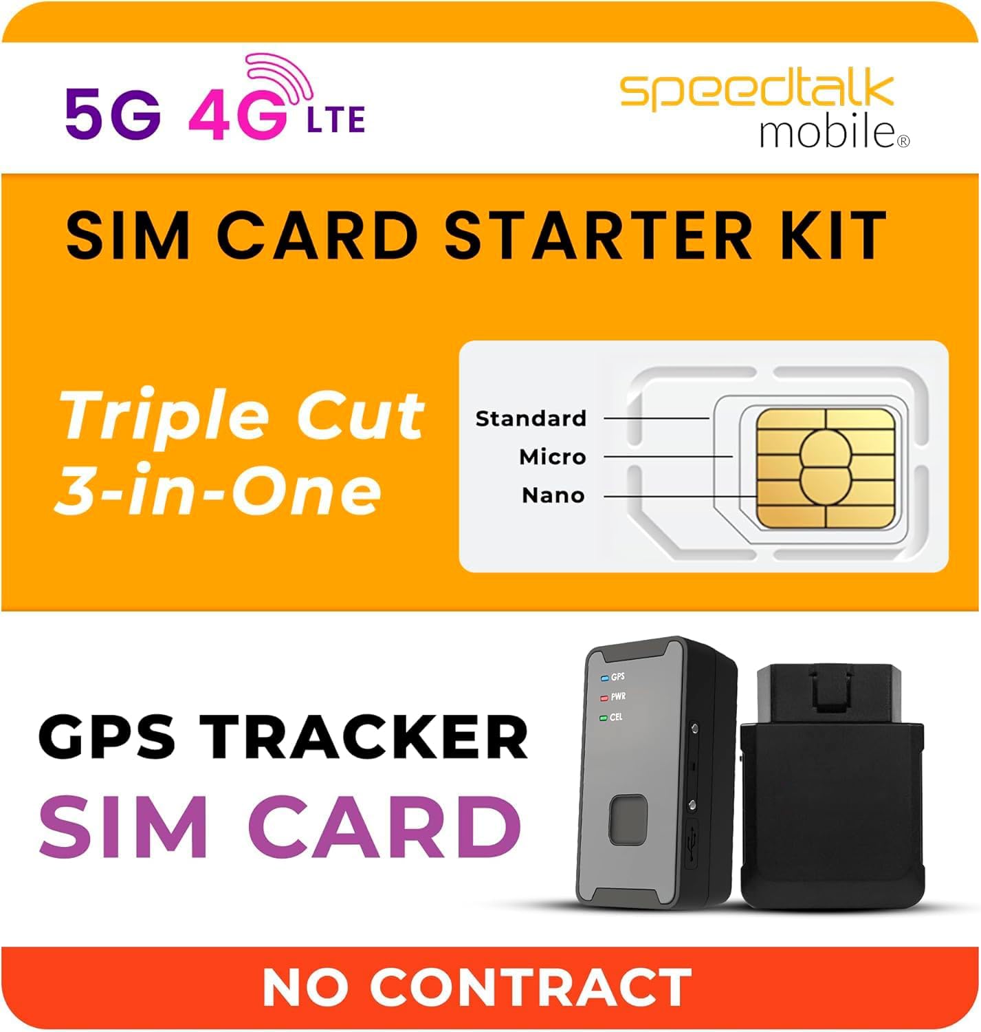 SpeedTalk Mobile GPS Tracker SIM Card Starter Kit | 3 in 1 Universal Simcard: Standard...