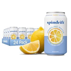 Spindrift Sparkling Water, Lemon Flavored, Made with Real Squeezed Fruit, 12 Fl Oz Cans...