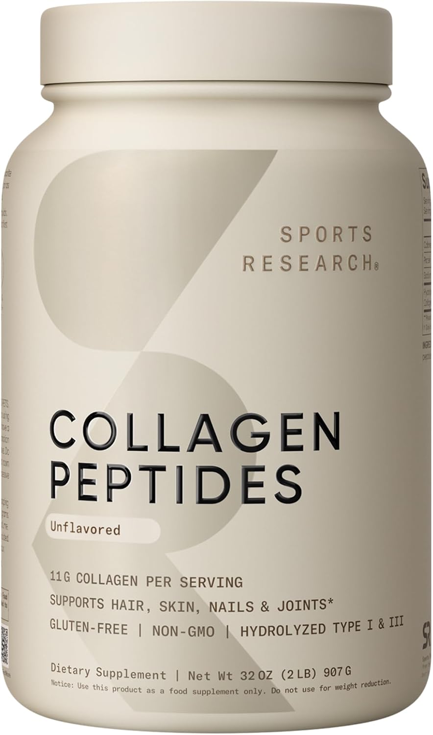 Sports Research Collagen Peptides - Hydrolyzed Type 1 & 3 Collagen Powder Protein Supplement...