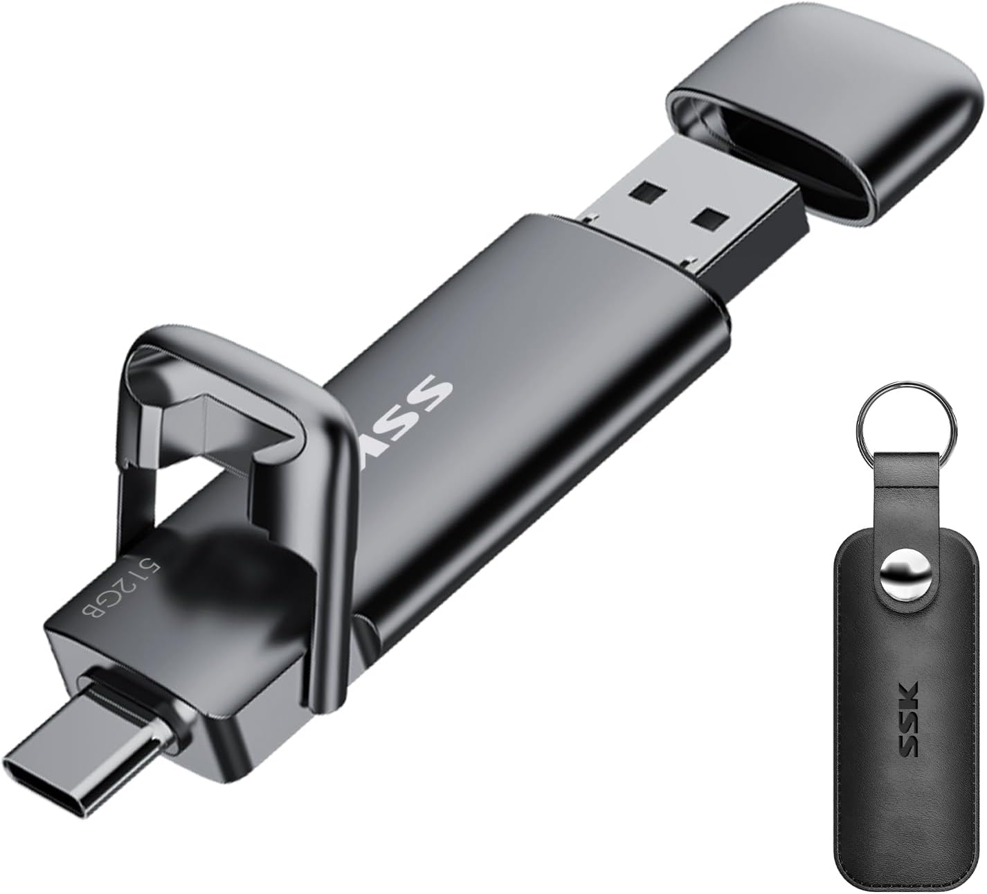 SSK External USB C SSD Flash Drive 512GB, Up to 550MB/s 2-in-1 Type C+ USB A USB3.2 Gen2...