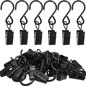 Stainless Steel S Hooks Curtain Clips, 50 Pack Hanging Party Lights Clips Hangers Gutter...