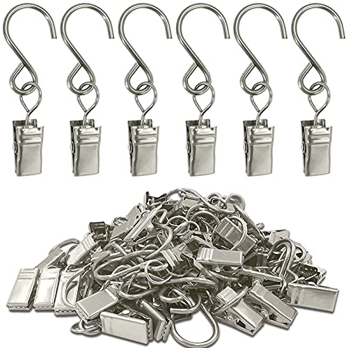Stainless Steel S Hooks Curtain Clips, 50 Pack Hanging Party Lights Clips, Hangers Gutter...