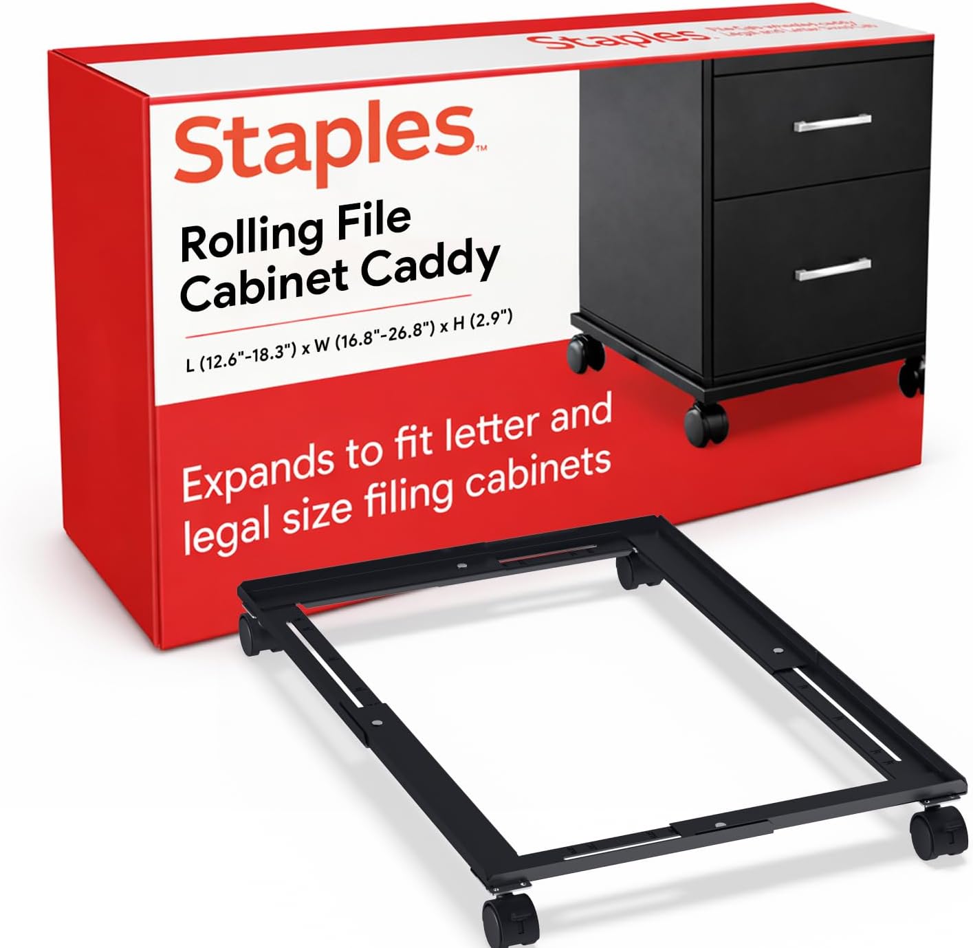 Staples Adjustable File Caddy Letter/Legal Files, Black, Heavy Duty, Fits Filing Cabinets...