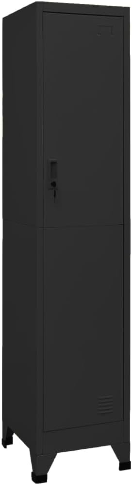 Steel Locker Cabinet for Entryway, 15" x 17.7" x 70.9", Black, with Lockable Door, Hanger...