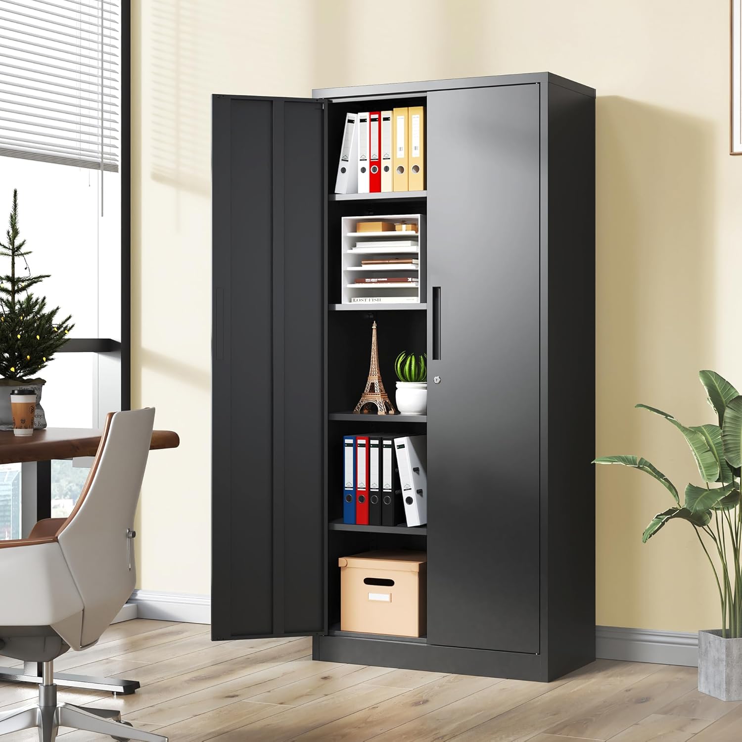 Storage Cabinet with 2 Doors and 4 Adjustable Shelves - 72" H Garage Storage Cabinet with...