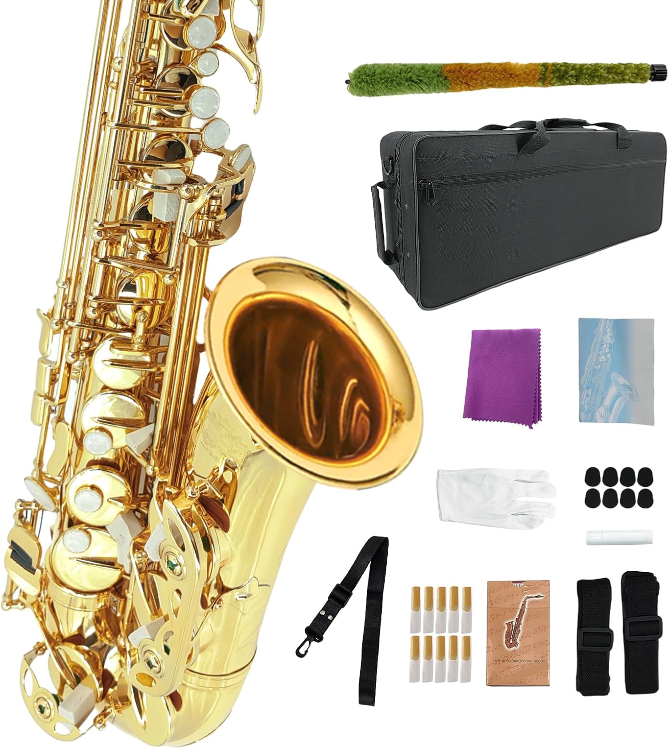 Student Eb Alto Saxophone E Flat for Beginners Sax Full Kit with Pads Cushions,Hard Carrying...