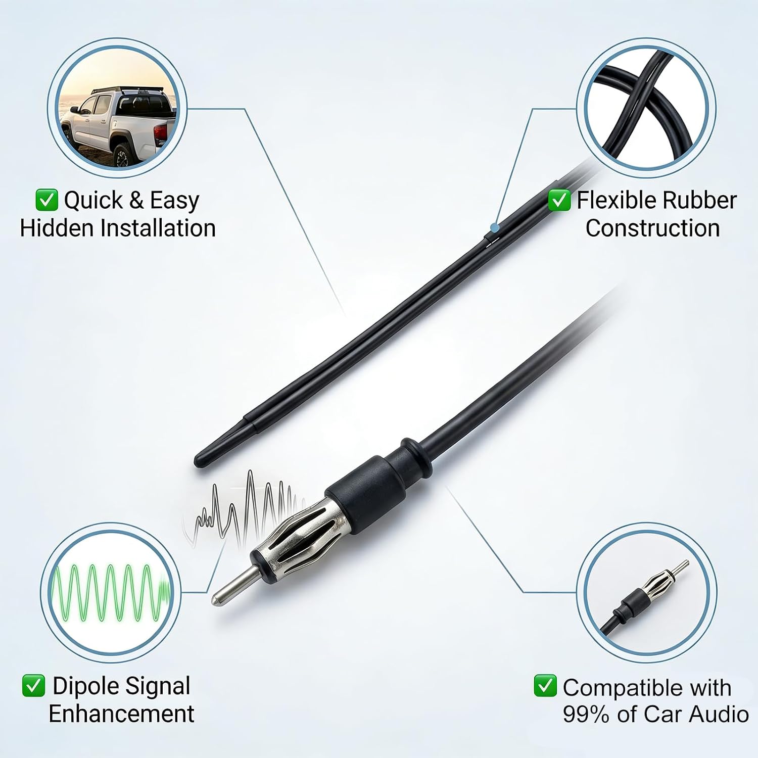 STUDIOFINIX 1.3M Marine Radio Antenna, Waterproof Dipole Hideaway FM Antenna No Drilling... image