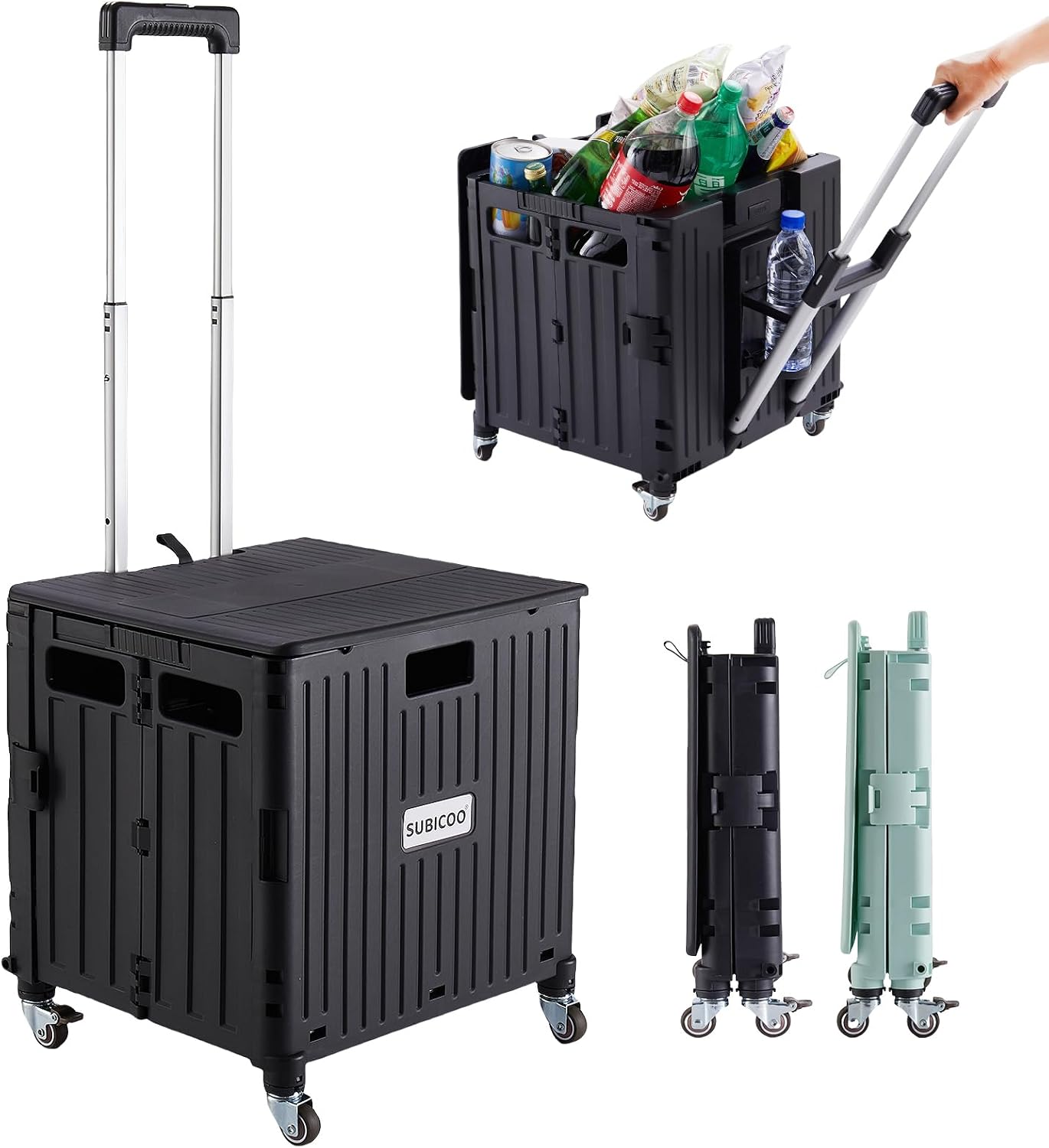 SUBICOO Folding Utility Cart Portable Rolling Crate Handcart Shopping Trolley Collapsible...