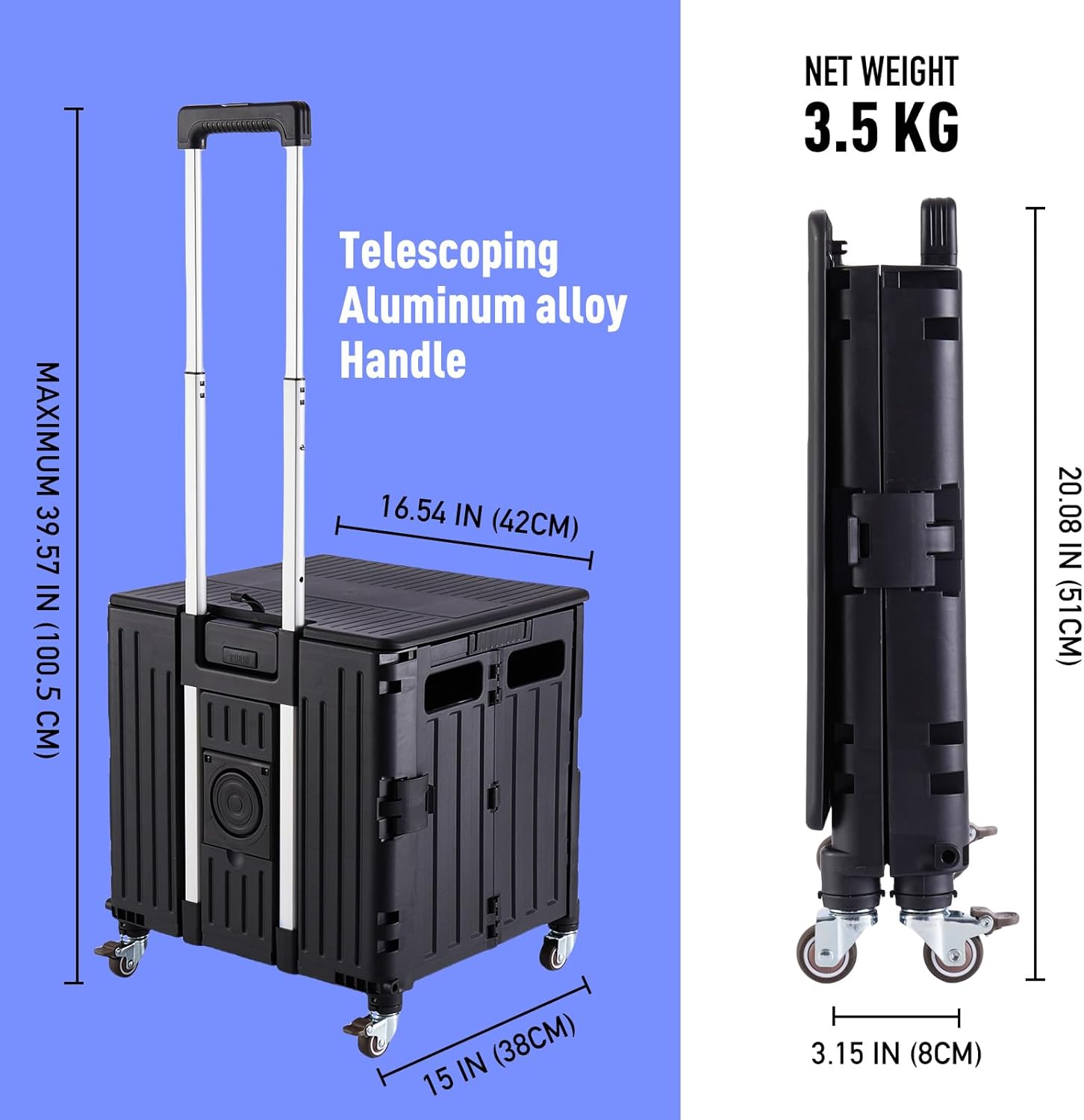 SUBICOO Folding Utility Cart Portable Rolling Crate Handcart Shopping Trolley Collapsible... image