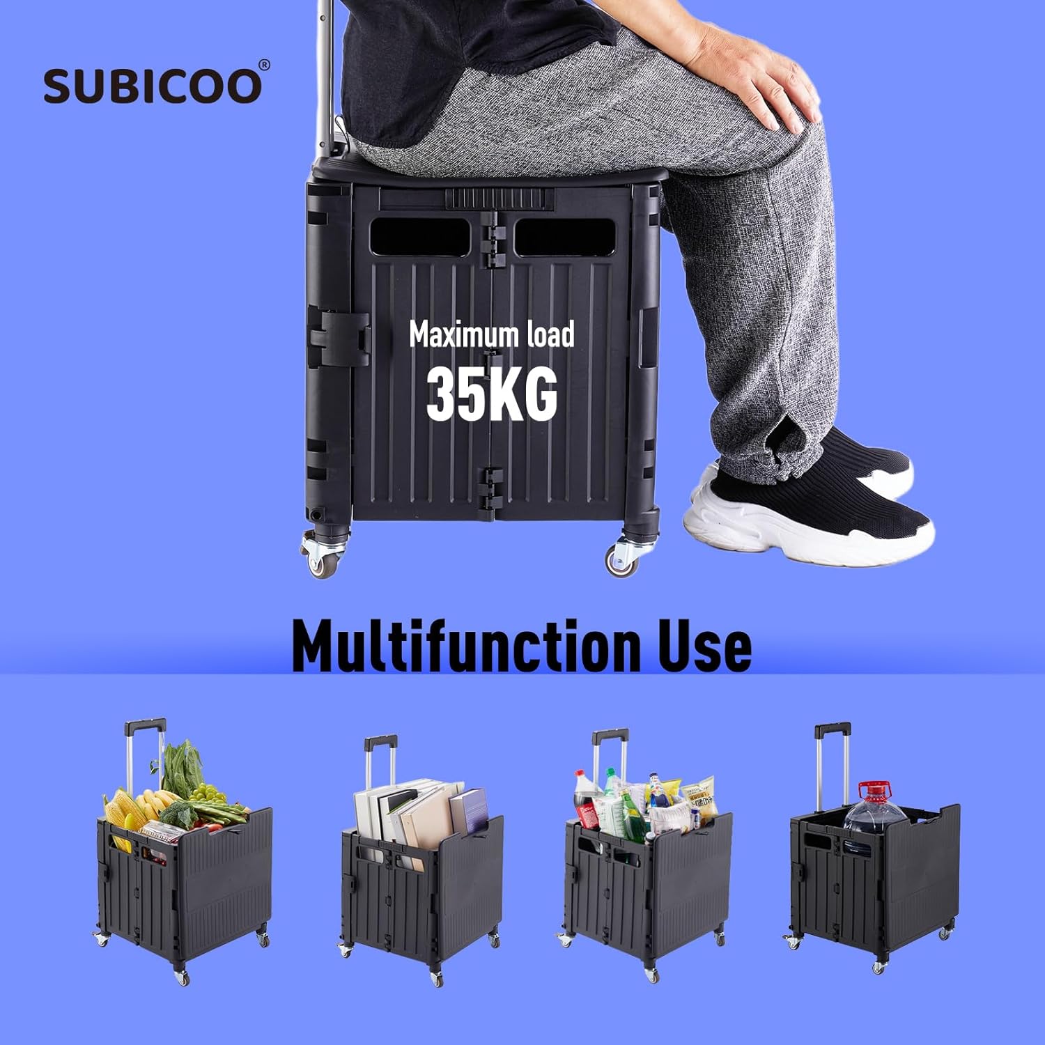 SUBICOO Folding Utility Cart Portable Rolling Crate Handcart Shopping Trolley Collapsible... image