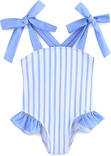 Summer Toddler Girl Swimsuit Cute Camisole Ruffle One-Piece Swimwear Bow Strap Baby Girl... image