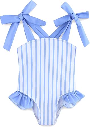 Summer Toddler Girl Swimsuit Cute Camisole Ruffle One-Piece Swimwear Bow Strap Baby Girl... image