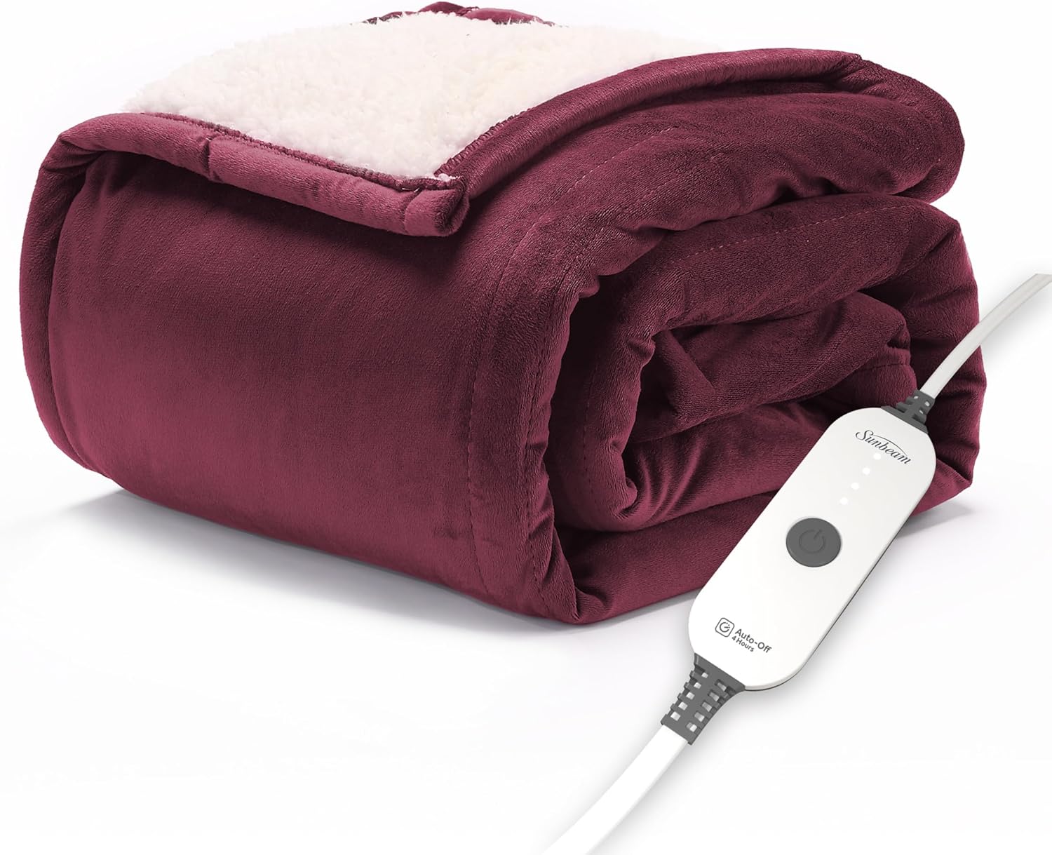 Sunbeam Electric Throw Royal Mink Sherpa Heated Blanket, 4 Heat Settings, 4-Hour Auto...