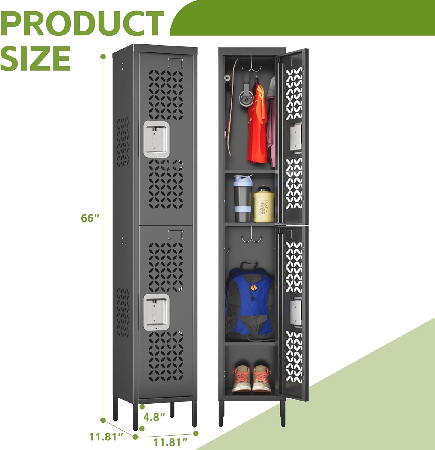 SUPEER 2 Doors Metal Lockers for School,66" Tall Metal Storage Lockers with 6 Hooks and 2... image